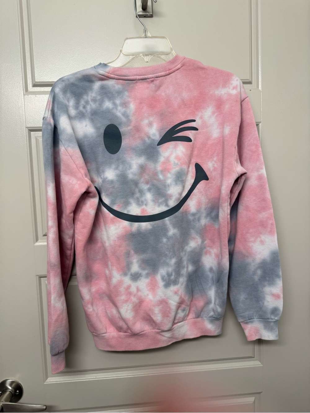 Tie-Dye Pink & Gray Winking Smile Crewneck Sweatshirt